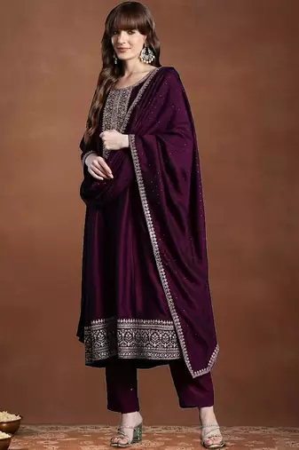 Women Ethnic Motifs Embroidered Panelled Thread Work Kurta with Trousers & With Dupatta