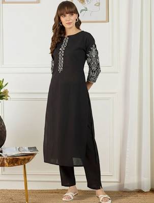 Women Ethnic Motifs Embroidered Regular Thread Work Pure Cotton Kurta with Trousers 1