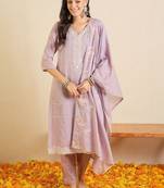Women Floral Embroidered Regular Thread Work Pure Cotton Kurta with Trousers & With Dupatta