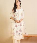 Women Floral Embroidered Regular Thread Work Kurta with Trousers & With Dupatta