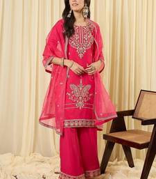 Women Ethnic Motifs Embroidered Regular Thread Work Kurta with Palazzos & With Dupatta