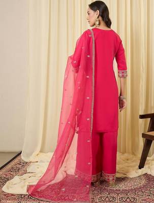 Women Ethnic Motifs Embroidered Regular Thread Work Kurta with Palazzos & With Dupatta 3