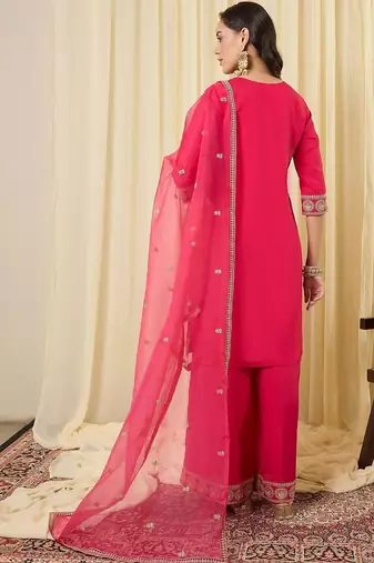 Women Ethnic Motifs Embroidered Regular Thread Work Kurta with Palazzos & With Dupatta