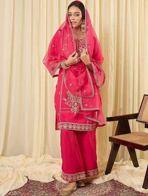 Women Ethnic Motifs Embroidered Regular Thread Work Kurta with Palazzos & With Dupatta 4