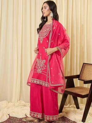Women Ethnic Motifs Embroidered Regular Thread Work Kurta with Palazzos & With Dupatta 5