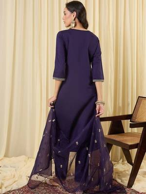 Women Ethnic Motifs Embroidered Regular Thread Work Kurta with Trousers & With Dupatta 3