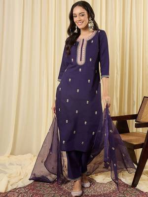 Women Ethnic Motifs Embroidered Regular Thread Work Kurta with Trousers & With Dupatta 4