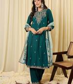 Women Ethnic Motifs Embroidered Regular Thread Work Kurta with Trousers & With Dupatta
