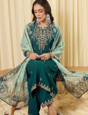 Women Ethnic Motifs Embroidered Regular Thread Work Kurta with Trousers & With Dupatta 2