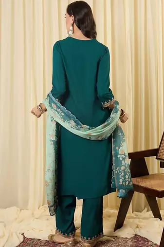 Women Ethnic Motifs Embroidered Regular Thread Work Kurta with Trousers & With Dupatta