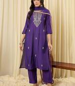 Women Ethnic Motifs Embroidered Regular Thread Work Kurta with Trousers & With Dupatta