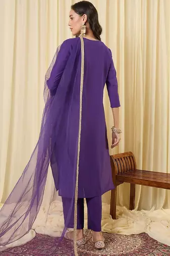Women Ethnic Motifs Embroidered Regular Thread Work Kurta with Trousers & With Dupatta