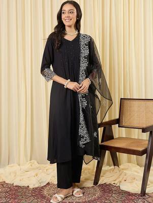 Women Ethnic Motifs Embroidered Regular Thread Work Kurta with Trousers & With Dupatta 1