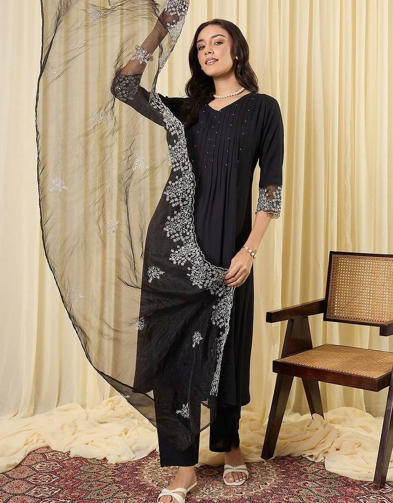 Women Ethnic Motifs Embroidered Regular Thread Work Kurta with Trousers & With Dupatta