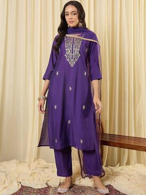 Women Ethnic Motifs Embroidered Regular Thread Work Kurta with Trousers & With Dupatta 6
