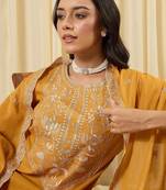 Women Ethnic Motifs Embroidered Regular Thread Work Pure Cotton Kurta with Trousers & With Dupatta