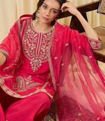Women Ethnic Motifs Embroidered Regular Thread Work Kurta with Palazzos & With Dupatta