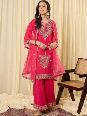Women Ethnic Motifs Embroidered Regular Thread Work Kurta with Palazzos & With Dupatta 2