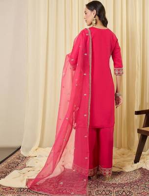 Women Ethnic Motifs Embroidered Regular Thread Work Kurta with Palazzos & With Dupatta 3