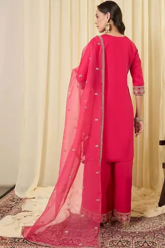 Women Ethnic Motifs Embroidered Regular Thread Work Kurta with Palazzos & With Dupatta