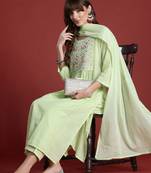 Women Floral Embroidered Panelled Thread Work Pure Cotton Kurta with Trousers & With Dupatta