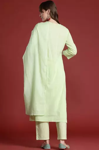 Women Floral Embroidered Panelled Thread Work Pure Cotton Kurta with Trousers & With Dupatta