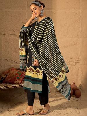 Women Ethnic Motifs Printed Regular Pure Cotton Kurta with Trousers & With Dupatta 4