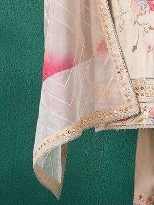 Women Floral Embroidered Regular Mirror Work Kurta with Trousers & With Dupatta 5