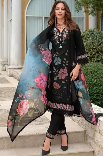 Women Floral Embroidered Regular Thread Work Pure Silk Kurta with Trousers & With Dupatta