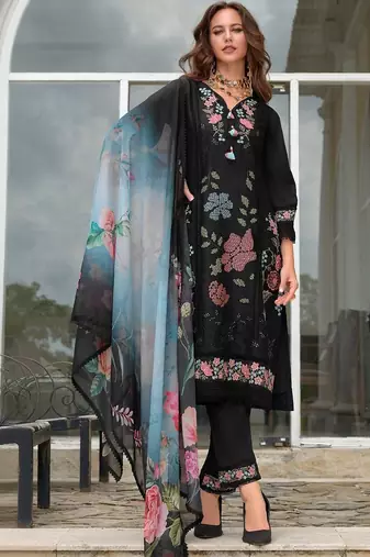 Women Floral Embroidered Regular Thread Work Pure Silk Kurta with Trousers & With Dupatta