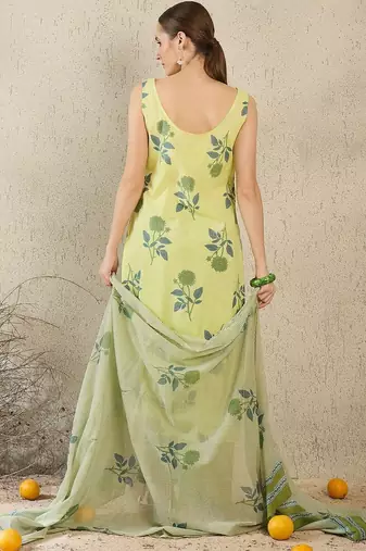 Women Floral Printed Regular Pure Cotton Kurta with Trousers & With Dupatta