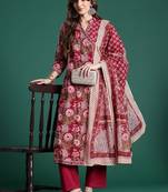 Women Floral Printed Angrakha Pure Cotton Kurta with Trousers & With Dupatta