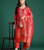 Women Ethnic Motifs Printed Regular Thread Work Kurta with Trousers & With Dupatta