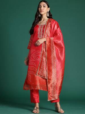Women Ethnic Motifs Printed Regular Thread Work Kurta with Trousers & With Dupatta 4