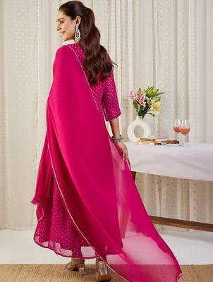 Ethnic Motifs Printed V-Neck Sequinned Georgette Kurta With Trousers & Dupatta 3