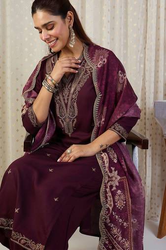 Women Paisley Embroidered Regular Kurta with Palazzos & With Dupatta