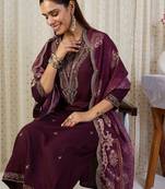 Women Paisley Embroidered Regular Kurta with Palazzos & With Dupatta