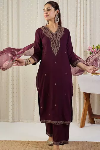 Women Paisley Embroidered Regular Kurta with Palazzos & With Dupatta