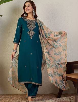 Ethnic Motifs Embroidered Regular Thread Work Kurta With Patiala & Dupatta 1