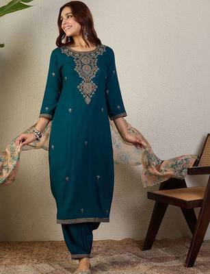 Ethnic Motifs Embroidered Regular Thread Work Kurta With Patiala & Dupatta 4