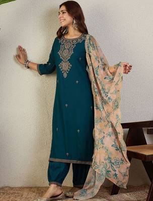 Ethnic Motifs Embroidered Regular Thread Work Kurta With Patiala & Dupatta 5