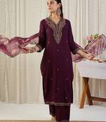 Ethnic Motifs Embroidered Thread Work Kurta With Trousers & Dupatta