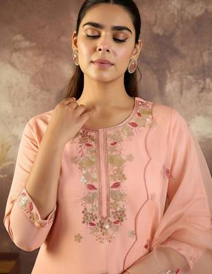 Ethnic Motifs Embroidered Regular Sequinned Kurta With Trousers & Dupatta 2
