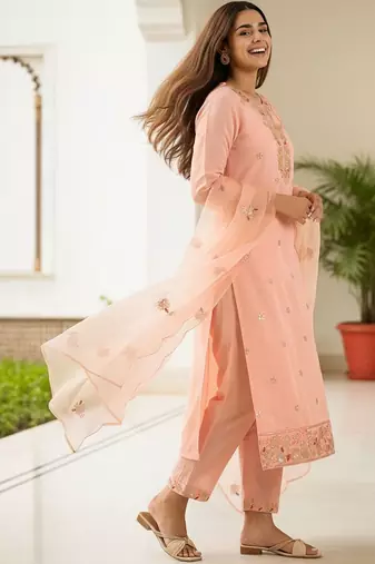 Ethnic Motifs Embroidered Regular Sequinned Kurta With Trousers & Dupatta