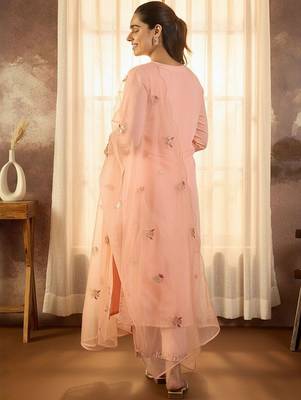 Ethnic Motifs Embroidered Regular Sequinned Kurta With Trousers & Dupatta 4