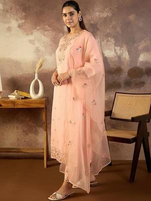 Ethnic Motifs Embroidered Regular Sequinned Kurta With Trousers & Dupatta 5