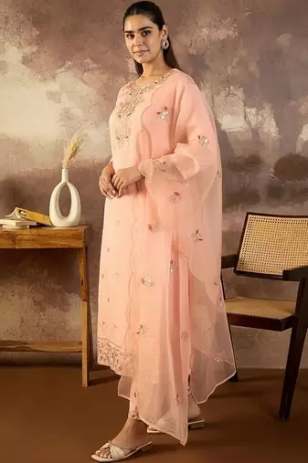 Ethnic Motifs Embroidered Regular Sequinned Kurta With Trousers & Dupatta