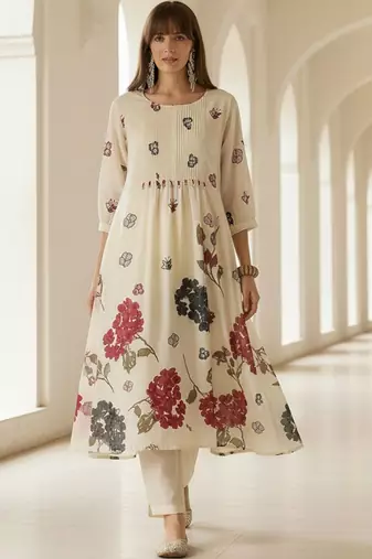Floral Printed Regular Pure Cotton A-Line Kurta With Trousers
