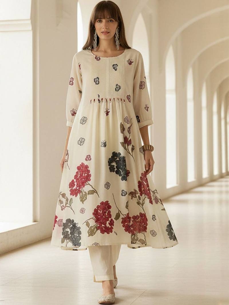 Floral Printed Regular Pure Cotton A-Line Kurta With Trousers