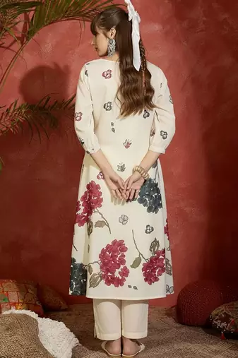 Floral Printed Regular Pure Cotton A-Line Kurta With Trousers